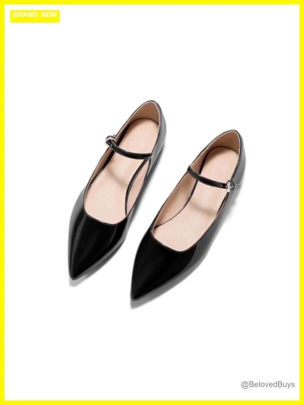 Cushioned Pointed Toe Ballet Flats with Ankle Strap - Work Dress Shoes